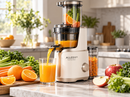 🥤 ALLEEIY® PurePress Nova Slow Masticating Juicer – Quiet Low-Speed Extraction, Automatic Pulp Separation, Smooth Residue-Reduced Juicing & Multi-Function Fruit and Vegetable Drink Maker 🍃✨