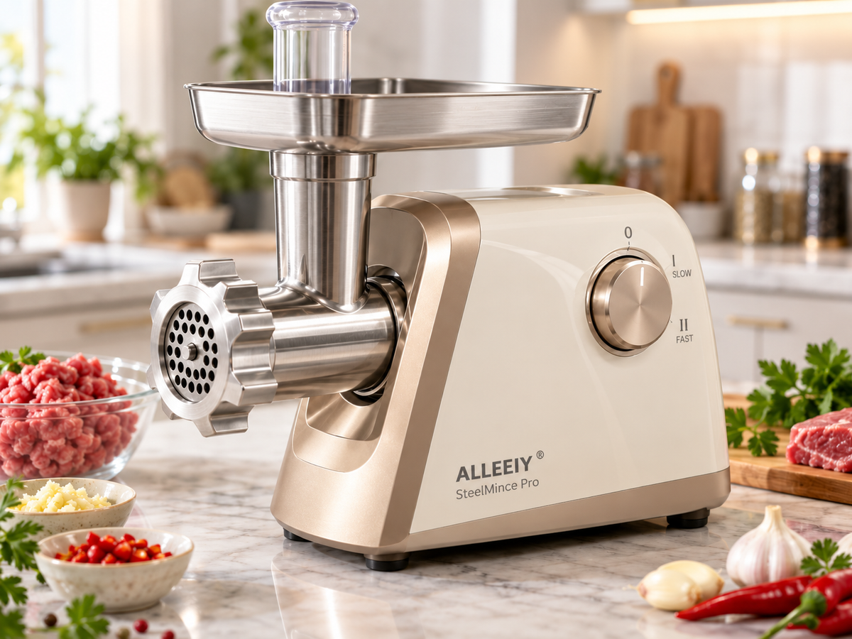 ALLEEIY® SteelMince Pro Silent Dual-Speed Food Grinder – Reinforced Stainless-Steel Chopping System for Meat, Stuffing, Garlic, Chili & Everyday Meal Prep⚙️