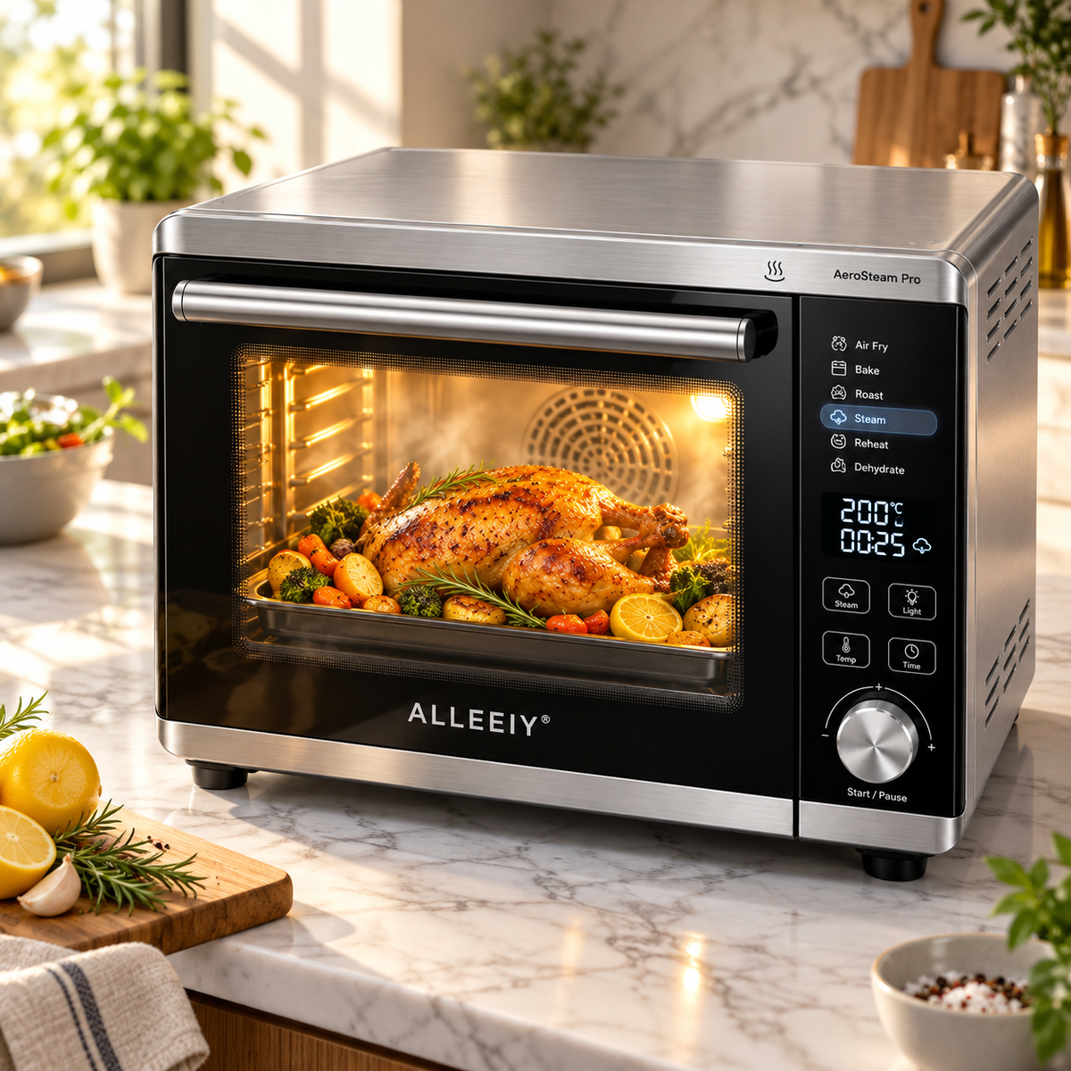 ALLEEIY® AeroSteam Pro Smart Multi-Function Oven – 360° Hot Air Circulation, Precision Temperature Control, Steam Baking, Easy-Clean Interior & All-in-One Home Cooking 🍳