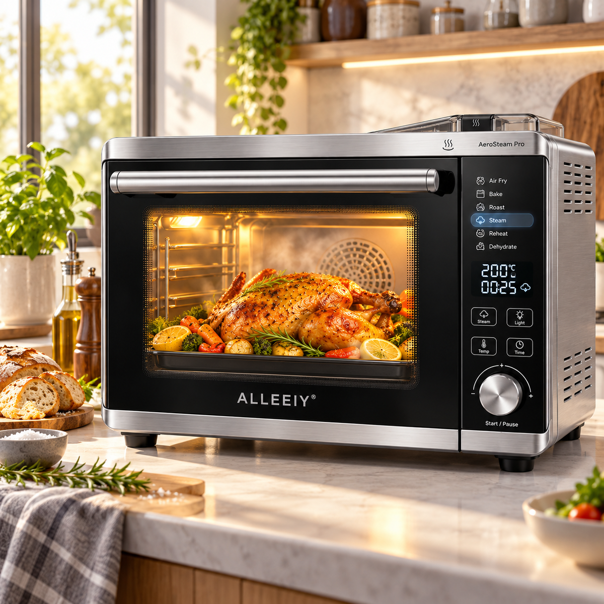 ALLEEIY® AeroSteam Pro Smart Multi-Function Oven – 360° Hot Air Circulation, Precision Temperature Control, Steam Baking, Easy-Clean Interior & All-in-One Home Cooking 🍳