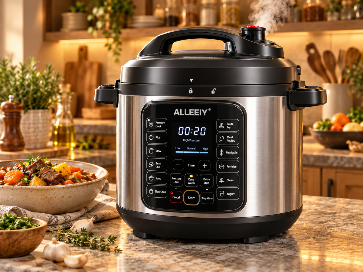 ALLEEIY® TurboPress Elite Smart Pressure Cooker – One-Touch Steam Release, Adjustable Pressure Control, Non-Stick Inner Pot, Anti-Scald Safety & Fast Multi-Function Cooking for Frying, Stewing and Everyday Meals 🍲