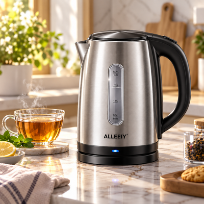 ALLEEIY® ThermoBoil Pro 1.8L Smart Stainless Steel Kettle – Rapid Boil, Auto Shut-Off, Dry-Boil Protection, Heat-Retention & Cool-Touch Safety Design 🥛