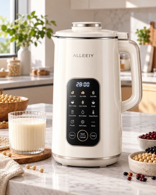 ALLEEIY® SoyPure Nova 12-in-1 Smart Soy Milk Maker – Ultra-Quiet Filter-Free Blending, No-Soak Dry Bean Grinding, 24H Preset Timer, Keep-Warm & Auto Self-Cleaning ✨