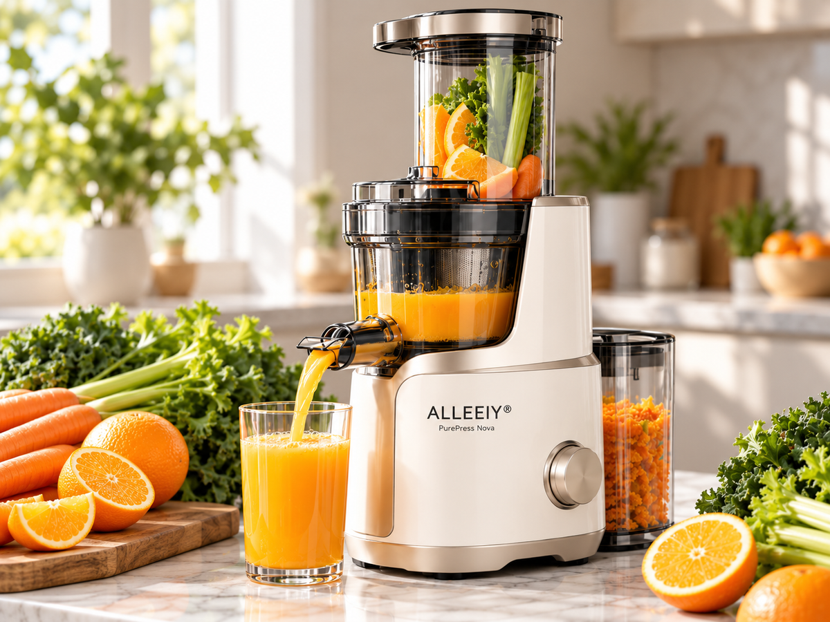 🥤 ALLEEIY® PurePress Nova Slow Masticating Juicer – Quiet Low-Speed Extraction, Automatic Pulp Separation, Smooth Residue-Reduced Juicing & Multi-Function Fruit and Vegetable Drink Maker 🍃✨