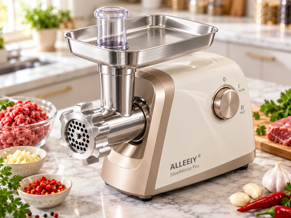 ALLEEIY® SteelMince Pro Silent Dual-Speed Food Grinder – Reinforced Stainless-Steel Chopping System for Meat, Stuffing, Garlic, Chili & Everyday Meal Prep⚙️