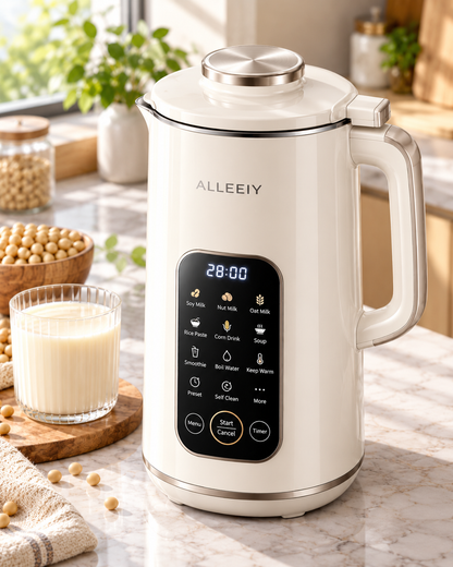 ALLEEIY® SoyPure Nova 12-in-1 Smart Soy Milk Maker – Ultra-Quiet Filter-Free Blending, No-Soak Dry Bean Grinding, 24H Preset Timer, Keep-Warm & Auto Self-Cleaning ✨