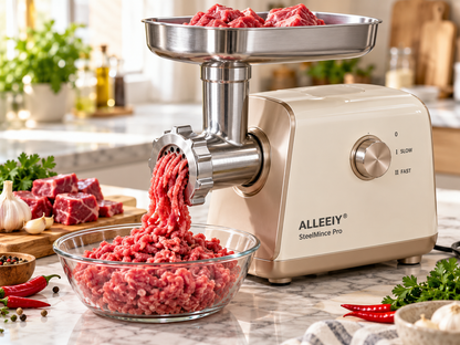 ALLEEIY® SteelMince Pro Silent Dual-Speed Food Grinder – Reinforced Stainless-Steel Chopping System for Meat, Stuffing, Garlic, Chili & Everyday Meal Prep⚙️